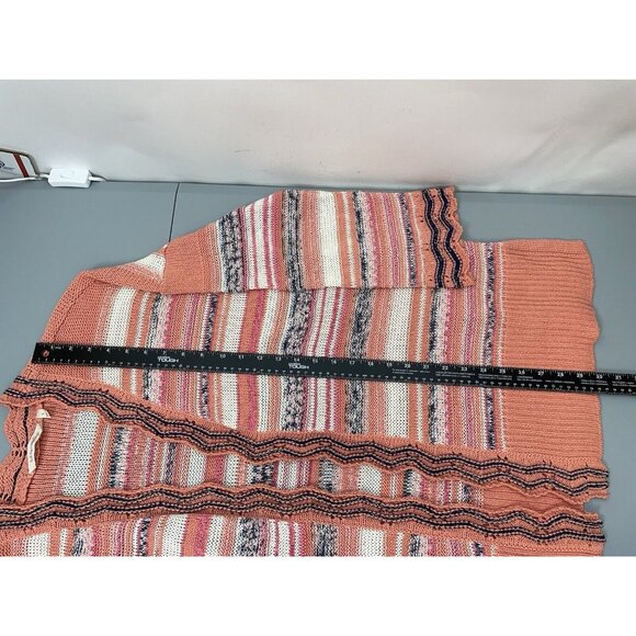 Soft Surroundings Cardigan Sweater Open Front Tunic Stripes Coral Pink Womens L - Picture 8 of 9